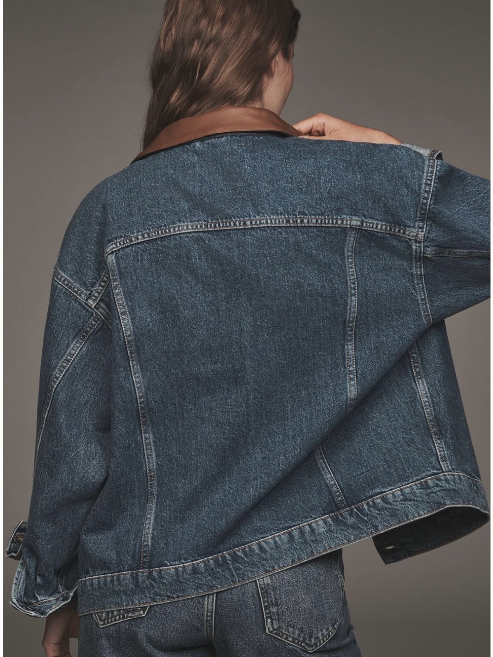Pilcro / Anthropologie -The Weston Leather-Collar Denim Boyfriend Jacket- M -NWT - Picture 2 of 8